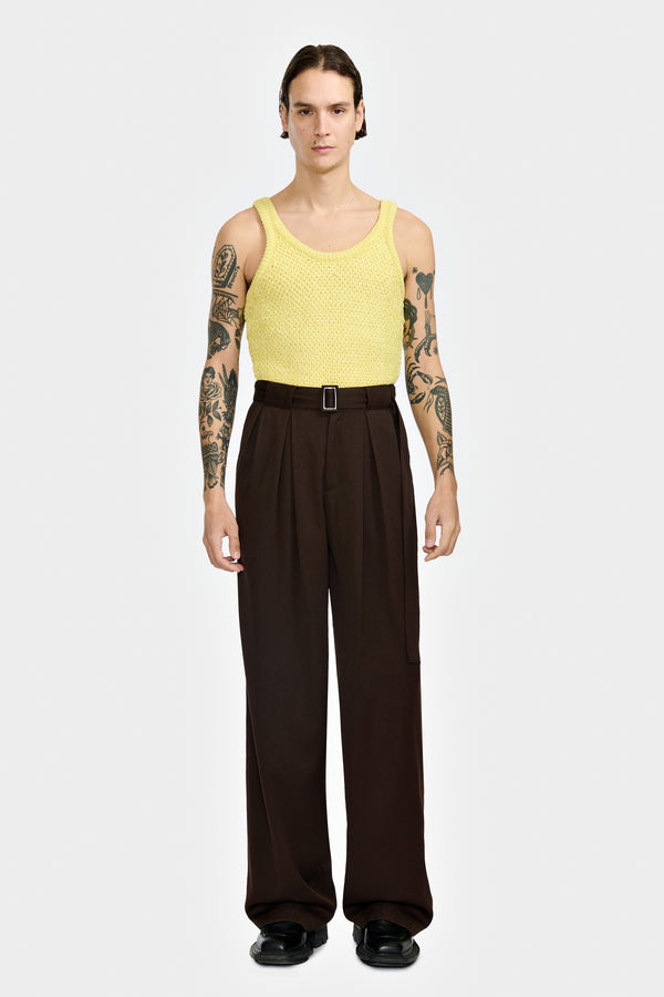 WIDE SUMMER PANTS WITH DOUBLE PLEATS AND BELT IN WOOL