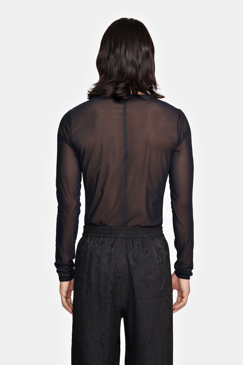 LONG SLEEVE T-SHIRT WITH ASYMETRICAL OPENING IN TULLE – LGN LOUIS GABRIEL  NOUCHI