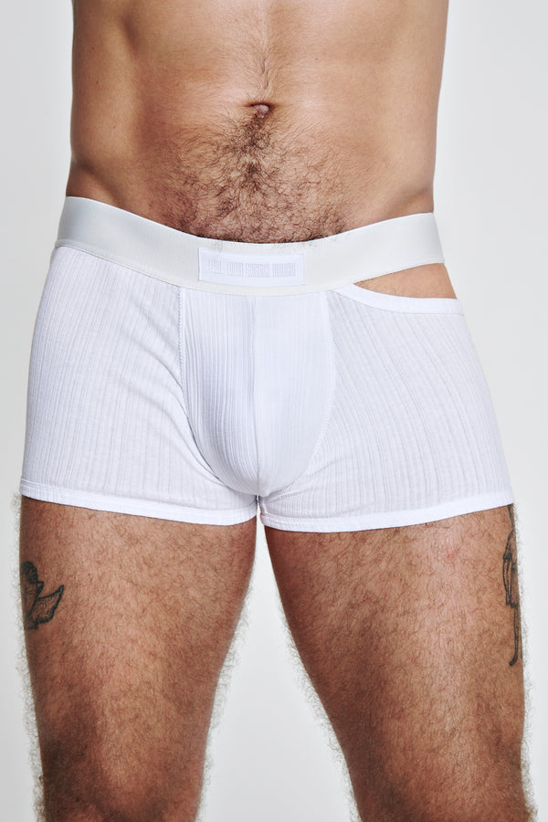 BOXER WITH ASYMMETRICAL OPENING IN COTTON