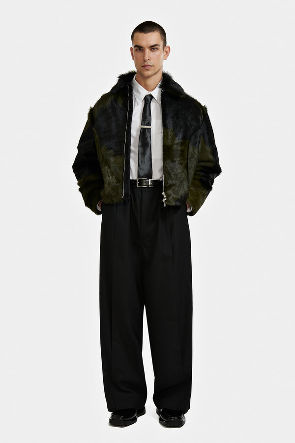 BLOUSON PADDÉ EN CUIR À POILS COURT