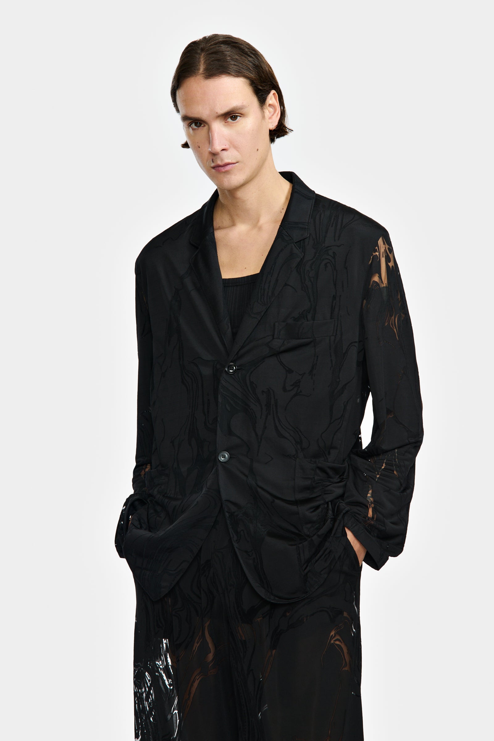 FLOWING JACKET IN MARBLED DEVOURED JERSEY – LGN LOUIS GABRIEL NOUCHI
