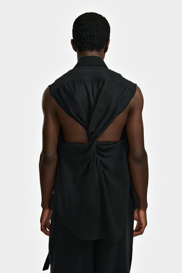 SLEEVELESS SHIRT WITH TWISTED BACK IN VISCOSE