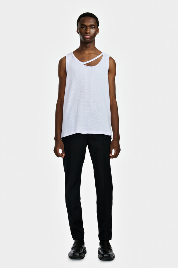 TANK TOP WITH ASYMMETRICAL OPENING IN TEXTURED COTTON