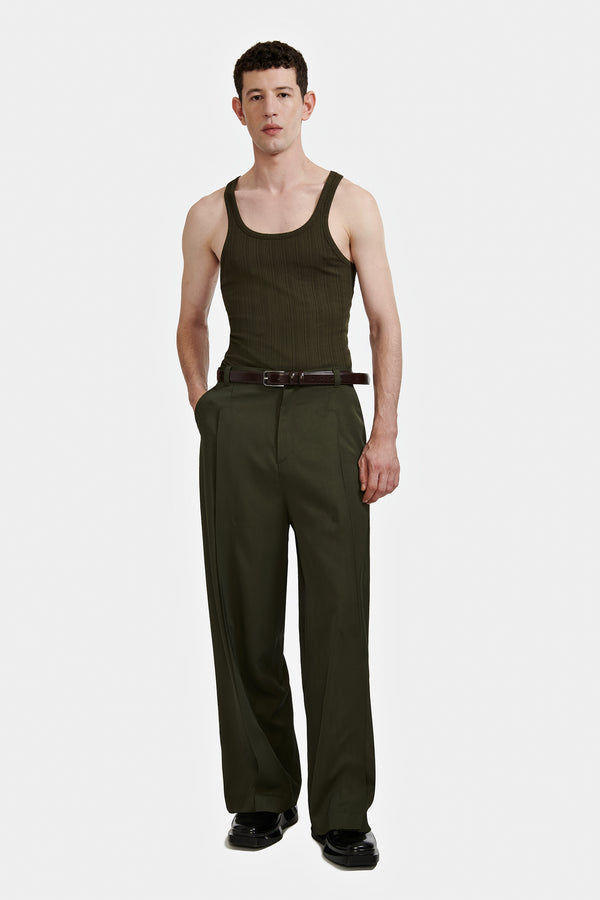 PANTALON LARGE À PLIS EN LAINE ARMY