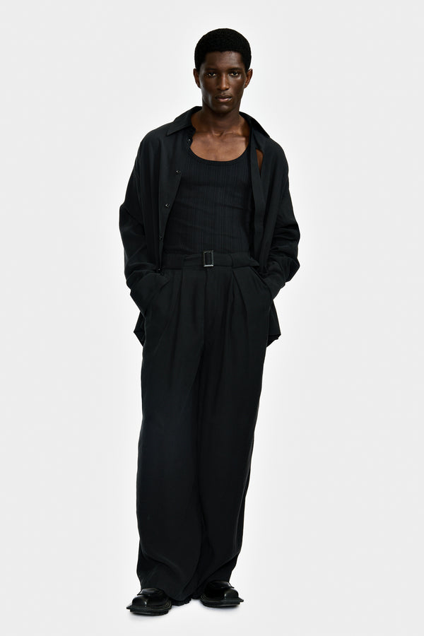 WIDE SUMMER PANTS WITH DOUBLE PLEATS AND BELT IN VISCOSE