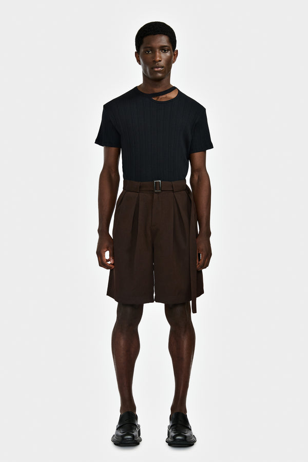 WIDE SHORTS WITH DOUBLE PLEATS AND BELT IN WOOL