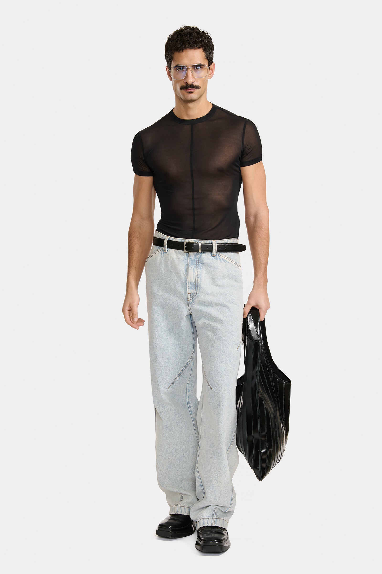STRAIGHT-LEG PANTS WITH LIGHT-WASH DENIM PLEATS – LGN LOUIS