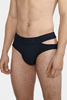BLACK TEXTURED JERSEY SWIM TRUNKS WITH ASYMMETRICAL OPENING
