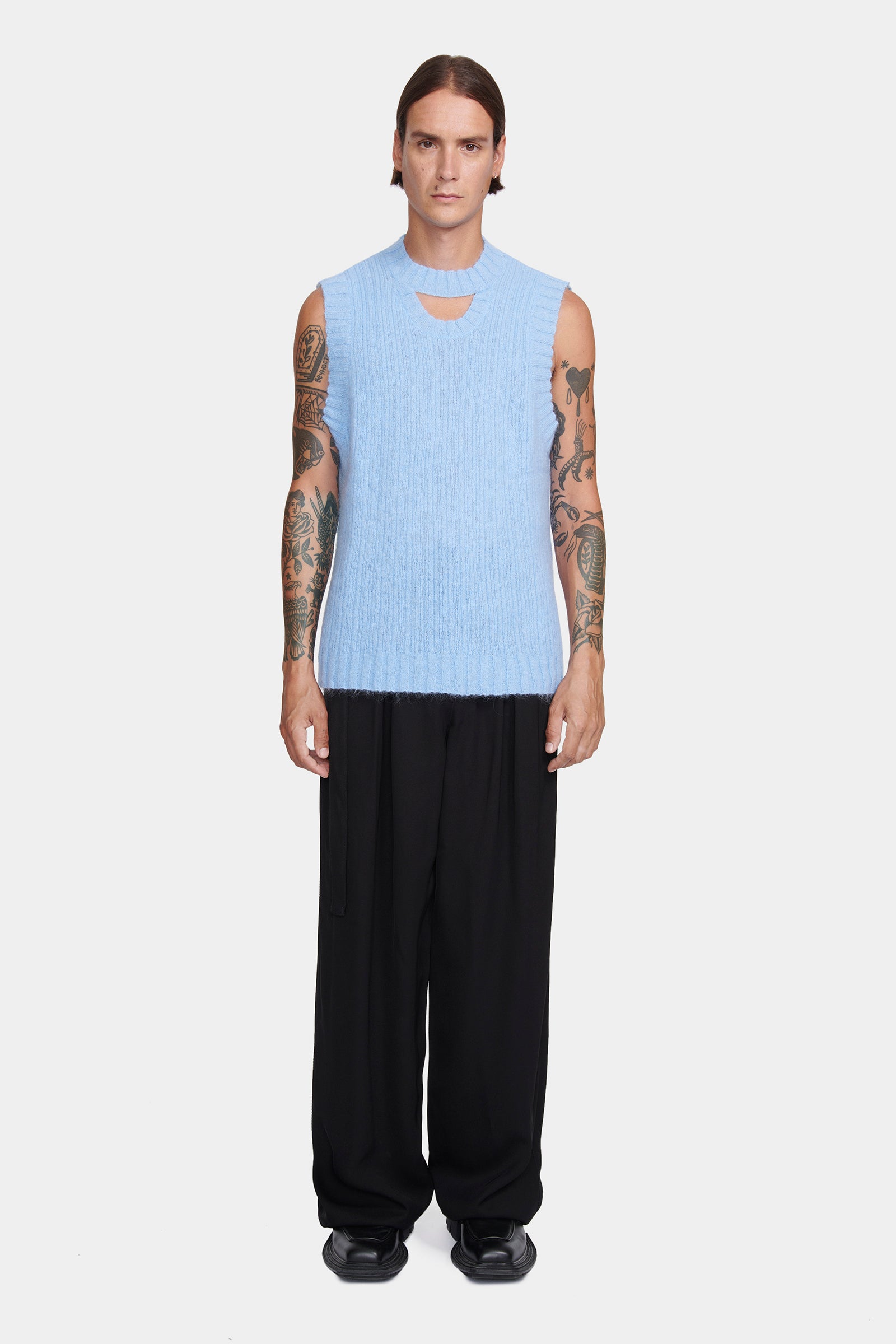 SLEEVELESS PULLOVER WITH ASYMMETRICAL OPENING IN MOHAIR