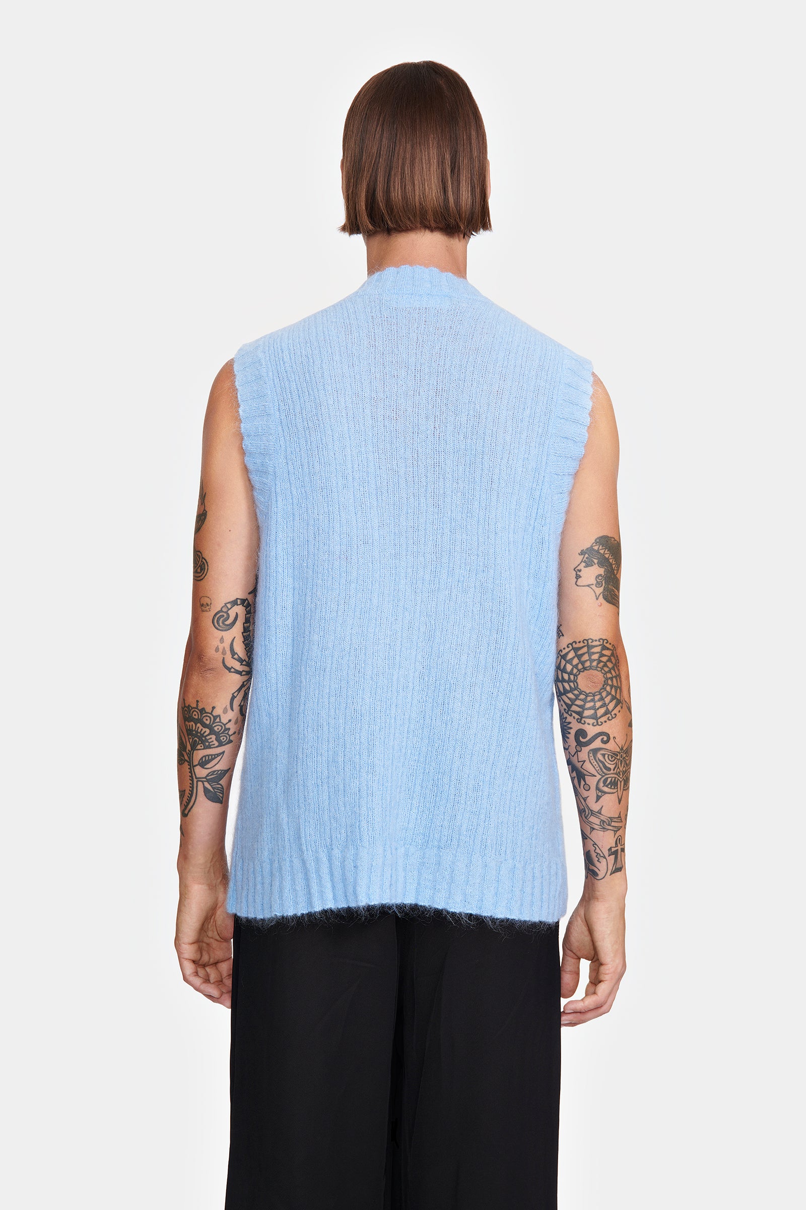 SLEEVELESS PULLOVER WITH ASYMMETRICAL OPENING IN MOHAIR